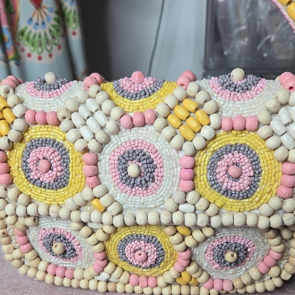 NWT India Beaded Shoulder Bag Wood Beads